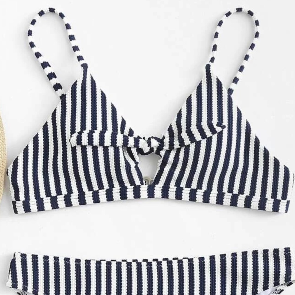 SHEIN Navy and White Striped Bikini